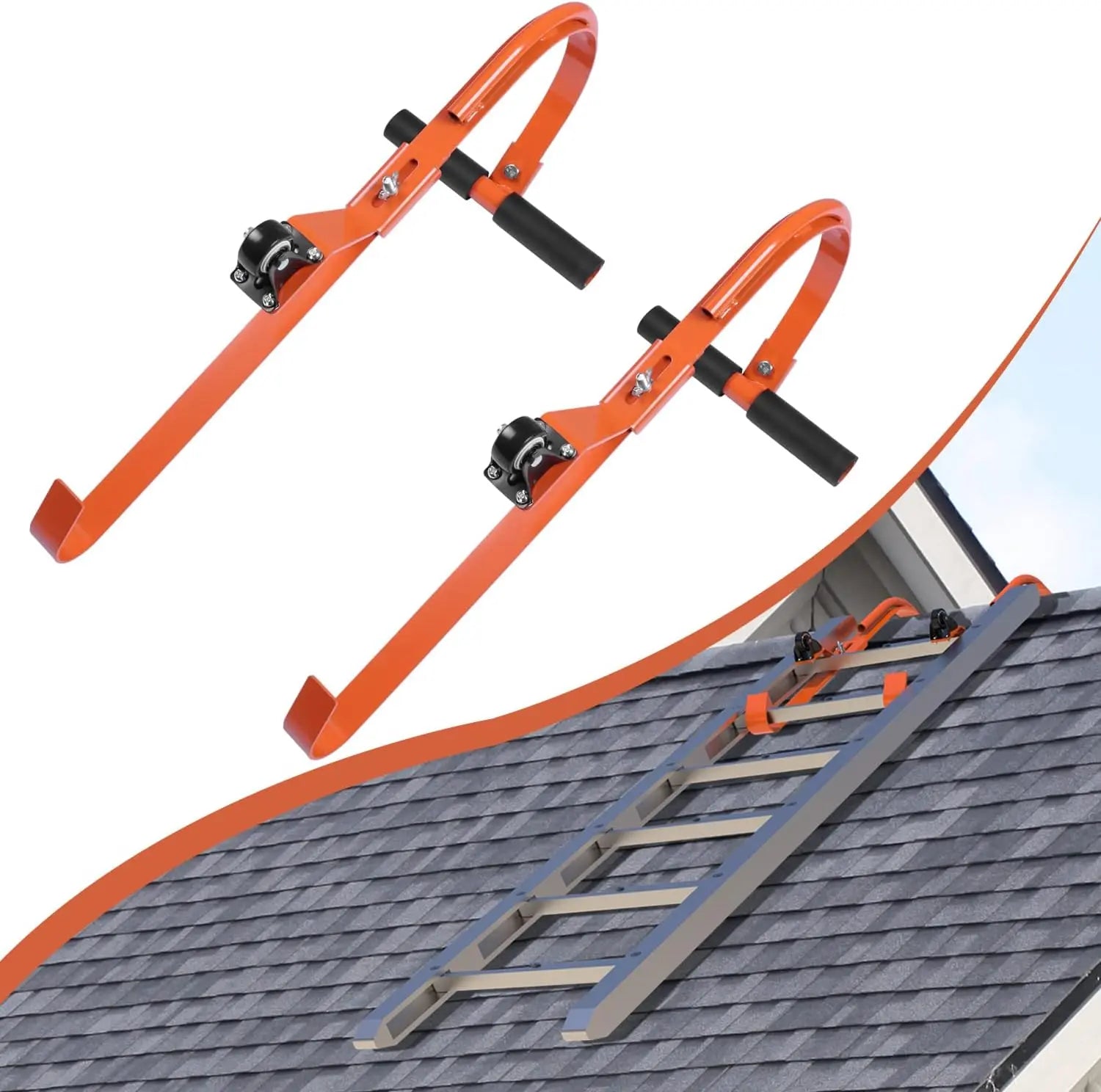 2 Pcs Ladder Roof Hook Ridge Aluminum Ladder Stabilizer 500Lbs for Roof with Wheel for Safe and Easy Access-1