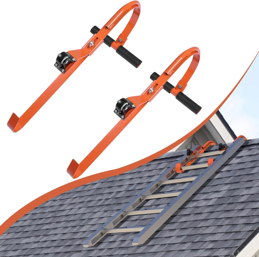 2 Pcs Ladder Roof Hook Ridge Aluminum Ladder Stabilizer 500Lbs for Roof with Wheel for Safe and Easy Access-1