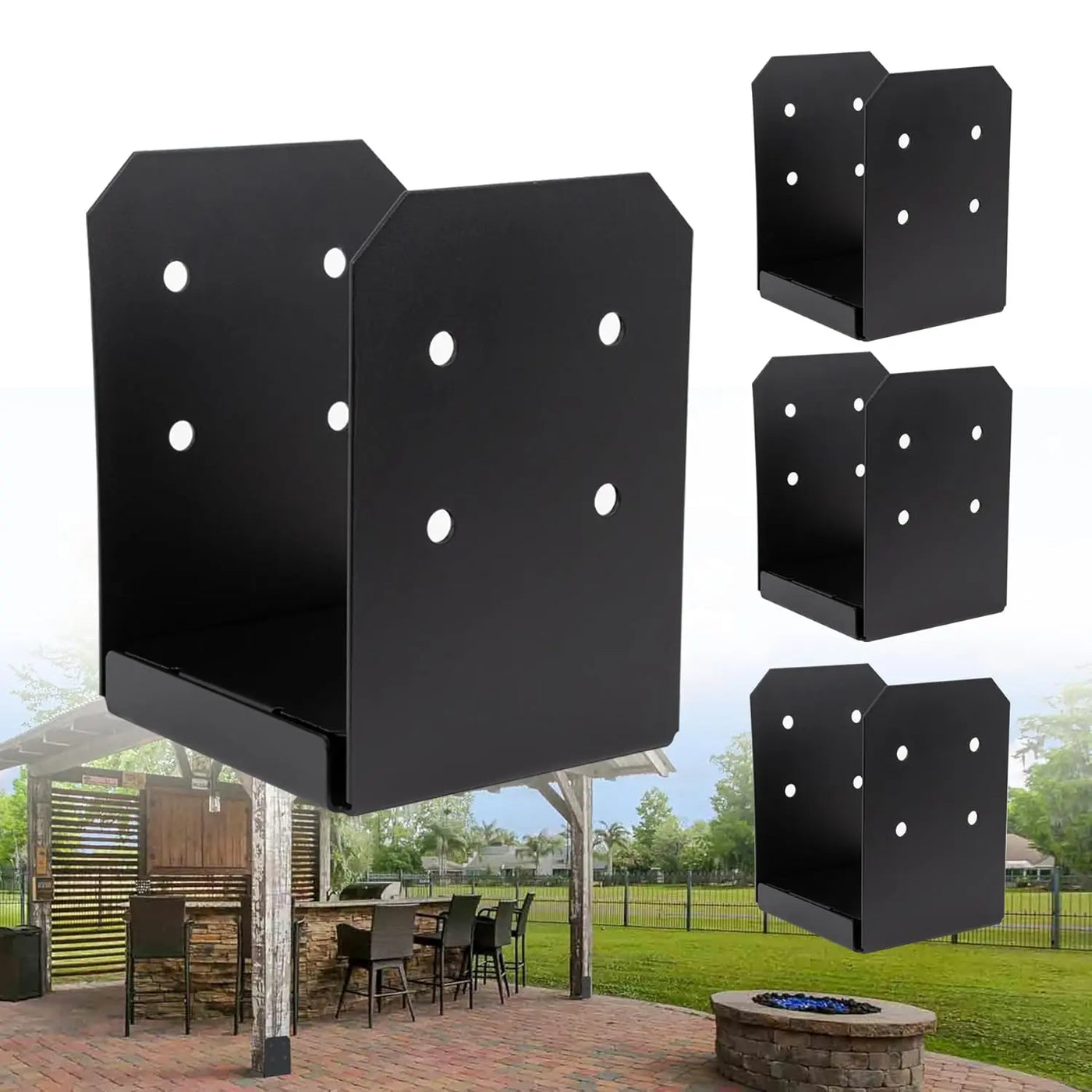 4-Pack 8x8 Post Base Brackets - Heavy Duty Steel Anchor for Pergola/Gazebo/Playset-6