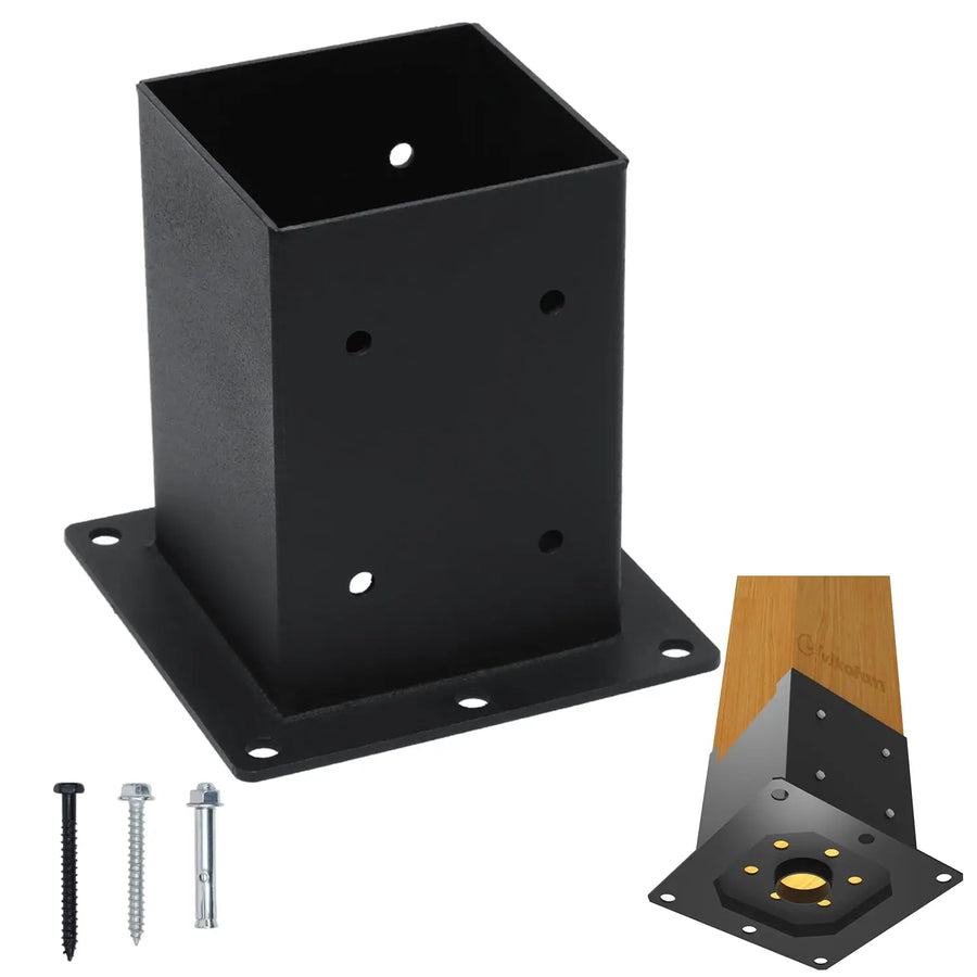 Vikofan 4-Pack 4x4 Post Base Brackets for Concrete - 3.5"x3.5" Wood Post Anchor - Deck, Fence, Pergola Raised Mount with Hardware - Rust-Resistant Black Steel