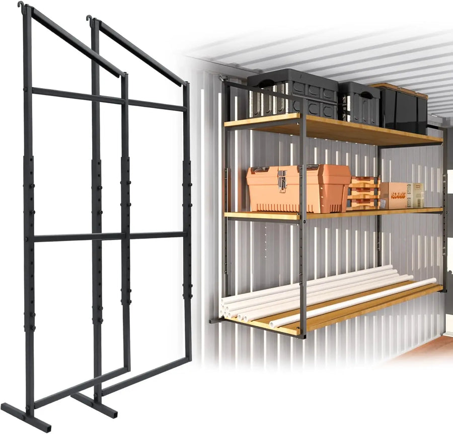 Shipping Container Shelving Brackets – Adjustable Hanging Rack for 12" & 24" Lumber