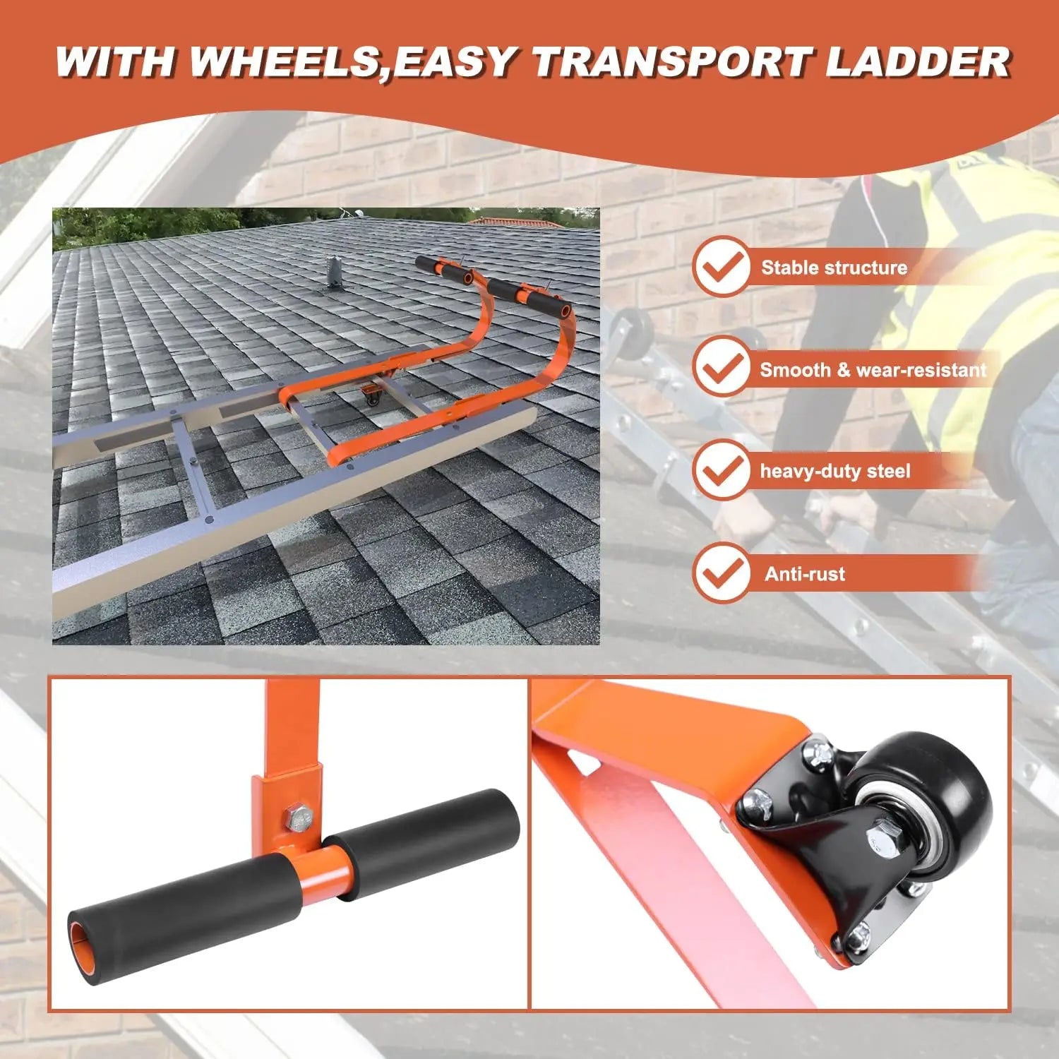 2 Pcs Ladder Roof Hook Ridge Aluminum Ladder Stabilizer 500Lbs for Roof with Wheel for Safe and Easy Access-2