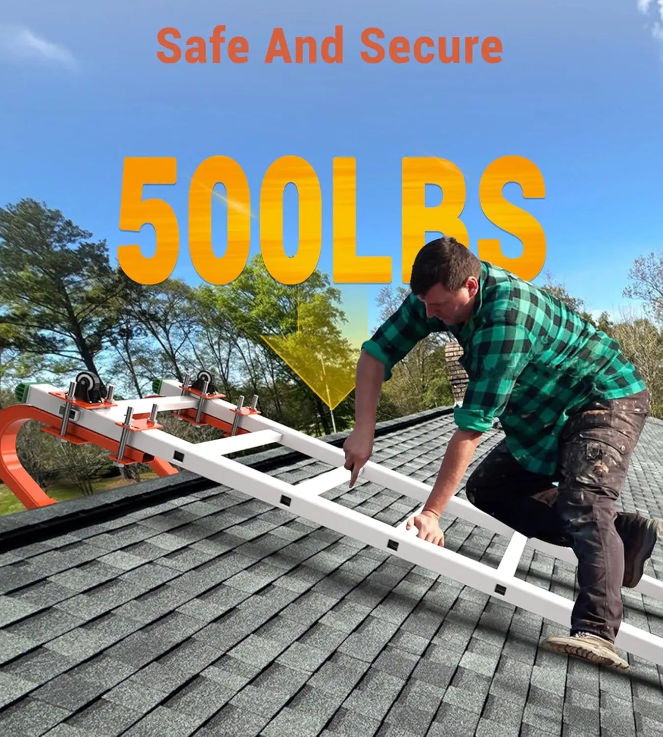 Ladder Roof Hook with Wheel - Heavy Duty 500 lbs for Roof Safety-3