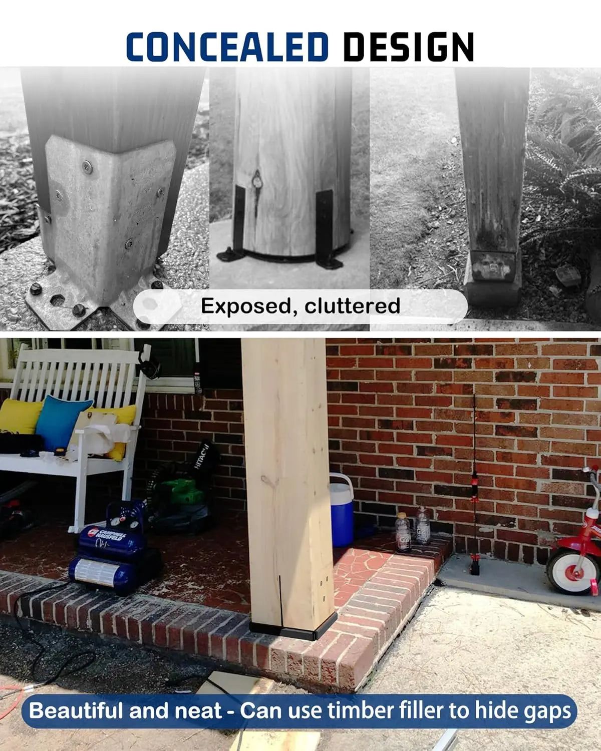 2-Pack Black Concealed Post Base for 8x8 Lumber-4