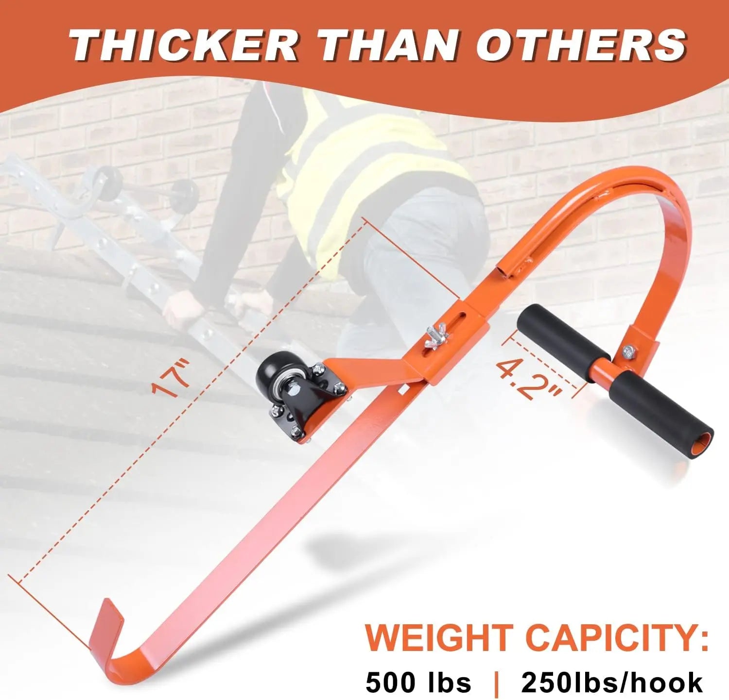 2 Pcs Ladder Roof Hook Ridge Aluminum Ladder Stabilizer 500Lbs for Roof with Wheel for Safe and Easy Access-3