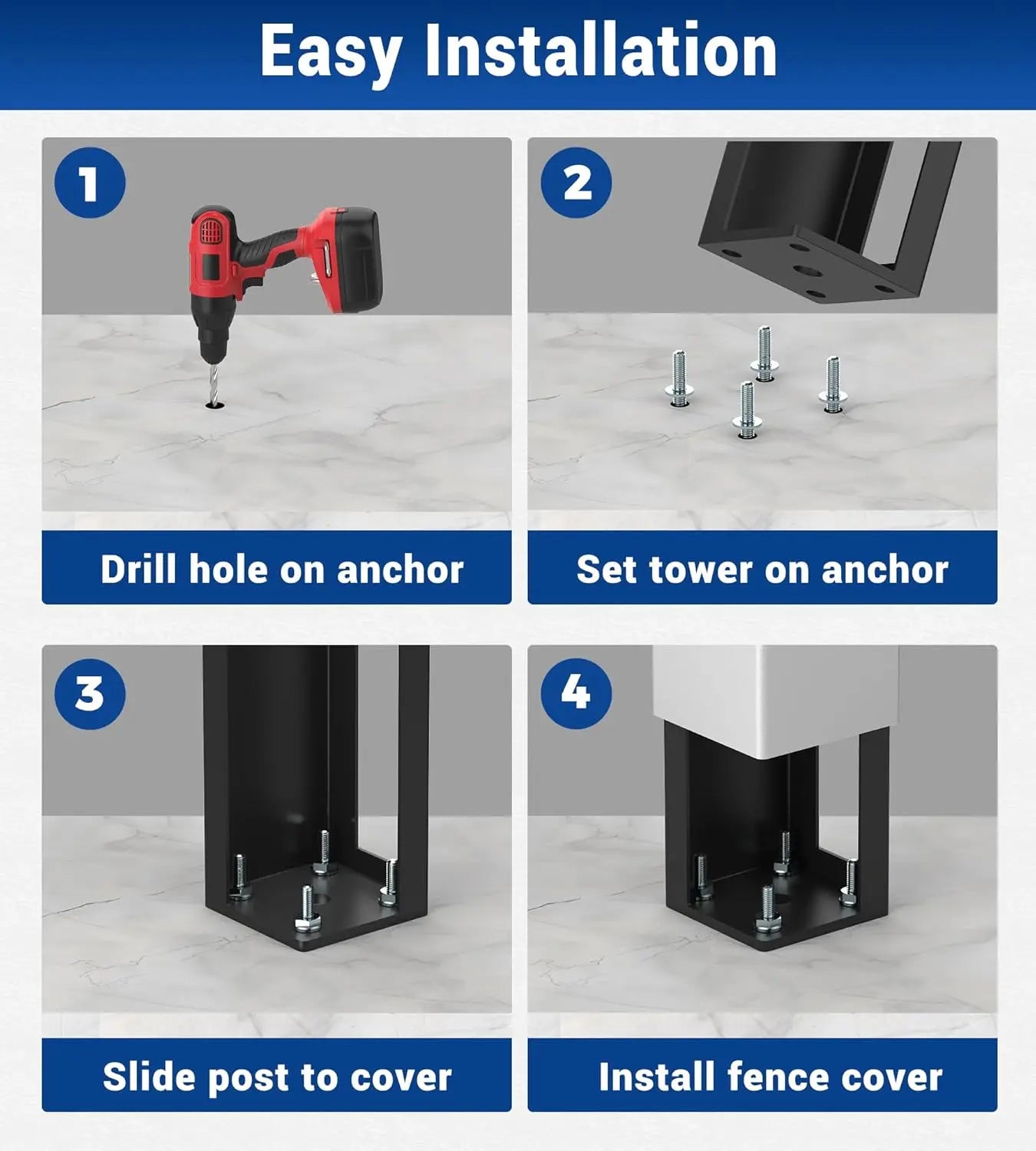 5x5x24 Vinyl Fence Post Mount Tower with Outdoor Powder Coating-4
