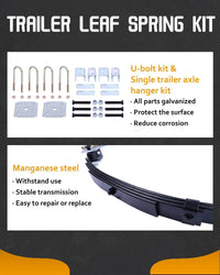 Trailer Leaf Spring Kit 3500lb Single Axle 4 Leaf Spring Kit with U-Bolts & Hangers